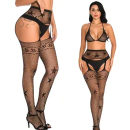 Yue Die Europejskie i amerykańskie seks bielizny gorące wiercenie pięcioramienna gwiazda Jacquard Pants Leggings Sexy wiszący bikini set W55