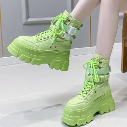 Boots High Top Platform Boots Women Round Toe Lace Up أسافين سميكة أسفل الأحذية الرياضية الأزياء المريحة أحذية الترفيه