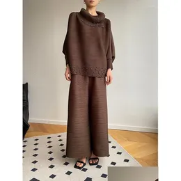 Kadınlar İki Parçalı Pantolon Yudx Miyake Pileli Yok Yarasa Üstler Kadın Setleri Outifits Set Outifits Boyut Yaz 2023 DOĞRU RENK MODA DROP DHRM0