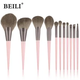 Beili Pink 11 PCS Makeup Brushes Foundation Highlight Blending Powder Eyeshadow Borstes For Face Make Up Cosmetics Brush Set 240327