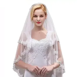 結婚式のブライダルベール1.5mレース長いソフトチュールフェイスベールコーム象牙の白い花嫁のアップリケベールCPA1437