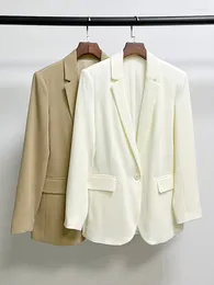 女性用ジャケットトライ酢酸ブレンドスーツコートシンプルソリッドカラー長袖シングルボタン女性気質ブレザー春2024年
