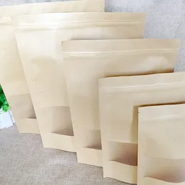 Saco de embalagem de alimentos direto da fábrica saco de papel kraft frutas secas doces biscoitos janela de papel kraft saco com zíper auto-sustentável