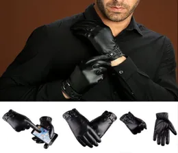 Fashion Male PU Leather Gloves Full Finger Mens Motorcycle Driving Winter Keep Warm Touch Screen Mittens New Black9250659