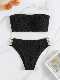 Kvinnors badkläder sexig bandeau skrynklig bikini kvinnlig baddräkt kvinnor tvåstycken set bather baddräkt simma lady k4080