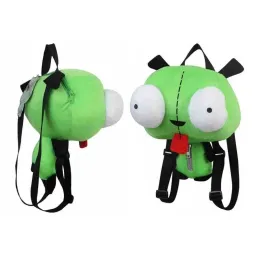 Kawaii Alien Invader Zim 3d Eyes Robot Gir Kawaii محشوة حقيبة ظهر أخضر حقيبة خضراء هدية عيد الميلاد 35 سم للأطفال