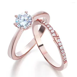 Anéis de cluster 2024 moda rosa ouro-cor nupcial conjuntos de zircão jóias para mulheres casamento noivado luxo capina