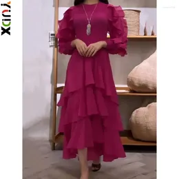 Casual klänningar yudx miyake lapptäcke ruffles veckad klänning kvinnor chic stil mode runda krage full ärm en linje oregelbunden hem elegant