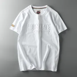 Verão americano retro short -shortsleeeueved ock 3d letra de camiseta impressa masculina moda simples 100 algodão lavado esporte casual tops 240315
