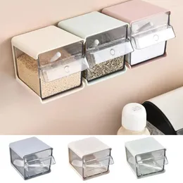 Storage Bottles Punch-Free Wall-mounted Spice Box Large Capacity Eco-Friendly Seasoning Container Dustproof With Spoon Organizer