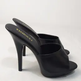 Slippers Sexy High Salppers Fashion Women Platform Sapatos Exóticos de Dançarino 13 cm Dim Black Summer Os chinelos de banquete