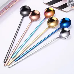 Colheres 1 pc de aço inoxidável colher de chá de cabeça redonda alça longa talheres café chá sobremesa sorvete mini colher utensílios de cozinha