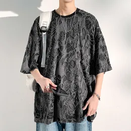 2023 Summer Beggar's Wind Blown Hole Design Sense Round Neck Kortärmad T-shirt Men's Large Casual Half ärm T276-P45