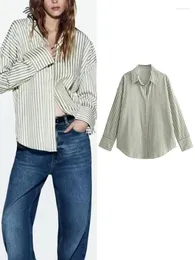 Women's Blouses Spring Women Loose Striped Tops 2024 Fashion Single Breasted Long Sleeve Shirts Causal Vintage Lapel