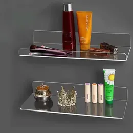 Acrylic Floating Wall Shelf Wall Hanging Board Free Punch Bathroom Toilet Kitchen Storage Rack Plexiglass Strong Sticker 240318