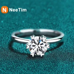 Neetim 05CT 5mm DVVS -ringar för kvinnor Solid 925 Sterling Silver Solitaire Ring Engagement med certifikat 240402