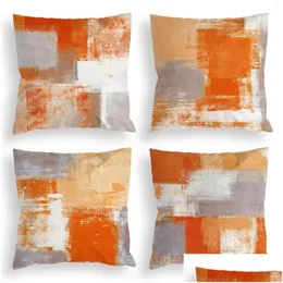 وسادة/وسادة زخرفية برتقالي ورمادي 3 ألوان من الكتان الأريكة الأريكة إيه.
