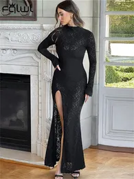 Casual Dresses Habbris Spring Black Split Long Dress Evening Party Outfit Women 2024 Sexy See Through Backless Maxi Lace Vintage