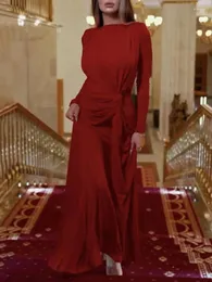 Sukienki swobodne uooze moda elegancka czerwono czarny czarny stały kolor koktajl 2024 wiosna letnia długie rękawy plisowana suknia balowa