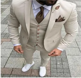 Beige Wedding Tuxedos Groomsmen Slim Fit Man Blazer Business Three Three Men Wear Jacketpantsvesttie4981958