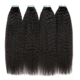 Extensões 20 unidades/pacote fita reta crespo na extensão do cabelo humano real natural remy cabelo invisível adesivo cabelo yaki peruca para mulher
