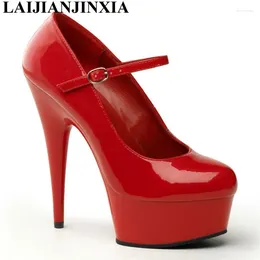 Sapatos de vestido Laijianjinxia 15cm Sexy Ultra High Heels Mulheres Linda Plataforma de Patente Mary-Jane com Mulheres