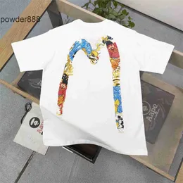 2024 Summer Nytt fashionabla märke Fushen Big M-mönster tryckt Casual Par Round Neck Kort ärm T-shirt