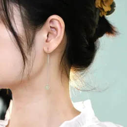Dingle örhängen Ashiqi 925 Sterling Silver Natural Jade Long Chain Earring Fashion Jewelry for Women