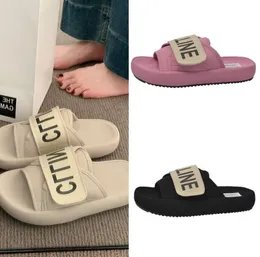 Designer Trendy Brand thick soled sandals women new internet celebrity summer matching skirt wearing beach Non-slip half slippers Velcro one word slippers