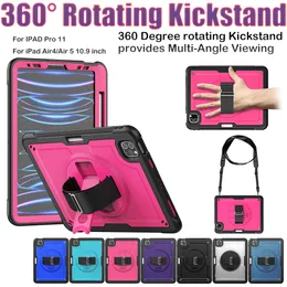 Handrem 360 Rotertabel kickstand -lock för iPad Pro 11 tum Air4 Air5 10,9 tum Ultra Light Robust stötsäkra barn Safe Tablet Case med S Pen Holder Hidden Bracket