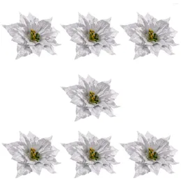 Dekorativa blommor 7st julglitter julstjärnor konstgjorda plockningar för krans trädprydnad (silver)