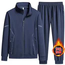 Men Zipper Winter Sweatsuit Thicker Warm Track Suit Sets Fashion Sportswear SweatshirtsSweatpants Casual Loose 240326