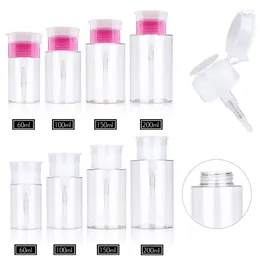 Storage Bottles 3Pcs 60-200ml Empty Push Down Pump W/ Flip Lid Clear Cosmetics Container For Alcohol Nail Polish Remover Makeup
