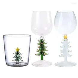 Copos de vinho Copo de vidro bebendo 3D com estatueta de árvore de Natal dentro sem haste para cálice de leite de água