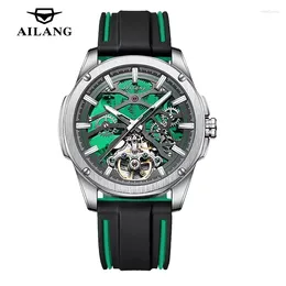 ساعة معصم Ailang Tourbillon ساعة ميكانيكية للرجال حزام سيليكون مقاوم للماء مضيئة الأزياء الساعات جوفاء الساعات الرجال