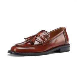 Scarpe casual LIBIELIY Mocassini in vera pelle da donna Punta quadrata Appartamenti Brock Oxford da donna per nappa retrò