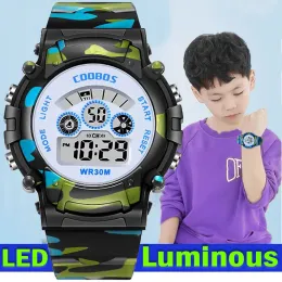 Jungen Sport Military Kids Digital Uhren studentische Kinder Uhr Wasserdichte leuchtende LED Alarm Camouflage Green Girls Uhr