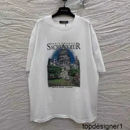 Tasarımcı 23 Yaz Yeni Notre Dame Erkekler Kısa Kollu T-Shirt Ön ve Arka Kale Gevşek Baskı Çift Elbise Unisex A5F5