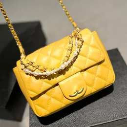 Mini Tasarımcı CF İnci Kolye Tasağı Sevimli omuz çantası altı renk lüks cüzdan klasik flep altın donanım matelasse zinciri taşınabilir çapraz gövde çantası 17x12cm