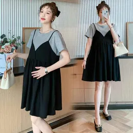Summer Maternity Dresses Pregnant Women Camisole Dress Pregnancy Solid Color Loose Knee A Skirt Female Girls Casual Clothes 240326