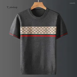 Men's T Shirts 2024 Plus Size Autumn Half Sleeve Sweater Mens Shirt T-Shirt Bee Jacquard Embroidery Line Top Karge 299