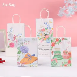 غلاف هدية Stobag Kraft Paper Bag Cartoor Pastoral Simple Printing Fashion Kids Birthday Candy Packaging Suppliy بالجملة