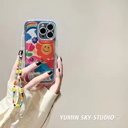 YUMIN SKY Graffiti Arcobaleno Fiore Volto sorridente iPhone 15 Pro Max Apple 14 Pro Custodia per cellulare Sabbia fluente 11 Bracciale Cartoon Plus 13 Donna 12 Custodia morbida antigoccia Promax