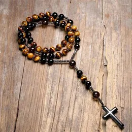 Colares Pingente Obsidian Colar para Mulheres Preto Ágata Verde Tigre Olho Africano Pine Bead Hematite Cruz Jóias