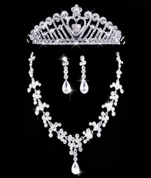 Conjunto de brincos com colar cintilante, coroa de noiva, tiaras, acessórios de joias para festa de casamento, conjuntos S001 5395329
