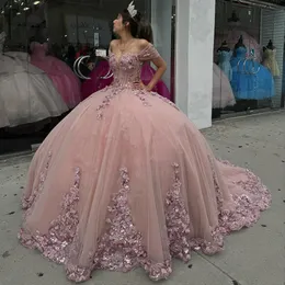 Bifogbara pärlor Pearls Applicques Sweetheart Quinceanera Dresses Ball Glows Off Axel Sheepes Decathed With 3D-Flowers Prom Party Pageant Birthday Gowns Dress Dress