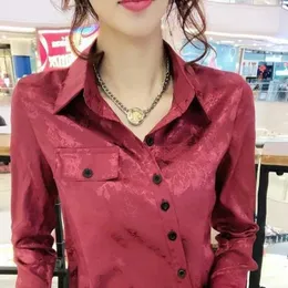 Kvinnors blusar Spring och Autumn Polo Långärmad solid Slim Shirt Diagonal Buckle Fashion Casual Office Lady Tops