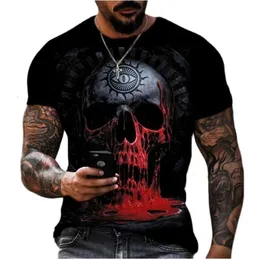 Camiseta masculina com caveira, camiseta top Philips verão fino anime europeu e americano moda criativa 3D impressão digital manga curta camiseta gráfica atacado plus size 9454