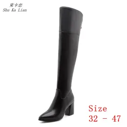 Boots Spring Autumn Over the Knee Boots Mulheres 7,5 cm de altura Sapatos de salto