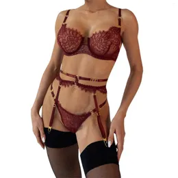 Bras Sets Sexy Lace Bra Set Solid Perspective Hollow Out Underwear Lingerie Pajamas Exotic Porn Outfit And Panty Garter